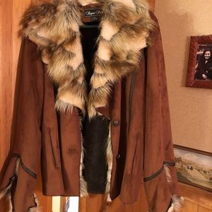 Faux Swede jacket with faux fur collar